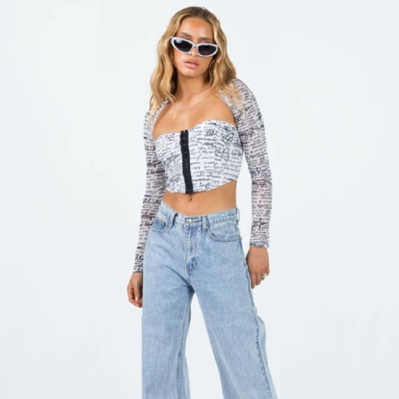 NWT PRINCESS POLLY Scripted Long Sleeve Corset Top - Picture 4 of 8